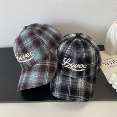 autumn winter korean vintage plaid letter embroidered baseball hat