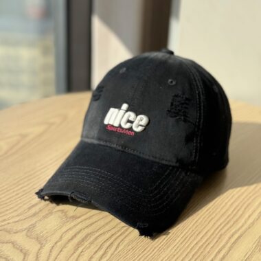 korean washed distressed letter embroidered baseball hat