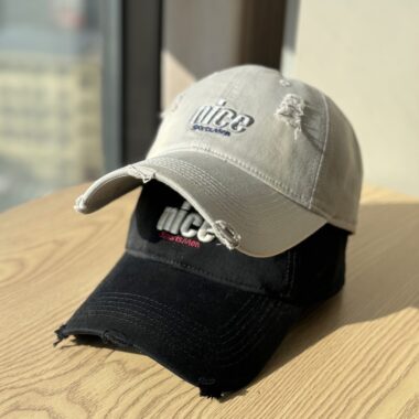 korean washed distressed letter embroidered baseball hat