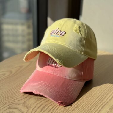 korean washed distressed letter embroidered baseball hat