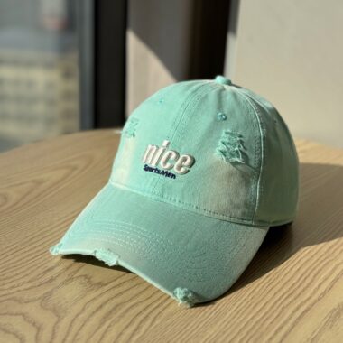 korean washed distressed letter embroidered baseball hat