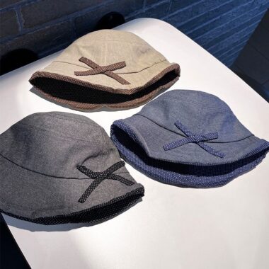 polka dot bow cotton linen summer women bucket hat