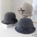 polka dot bow cotton linen summer women bucket hat