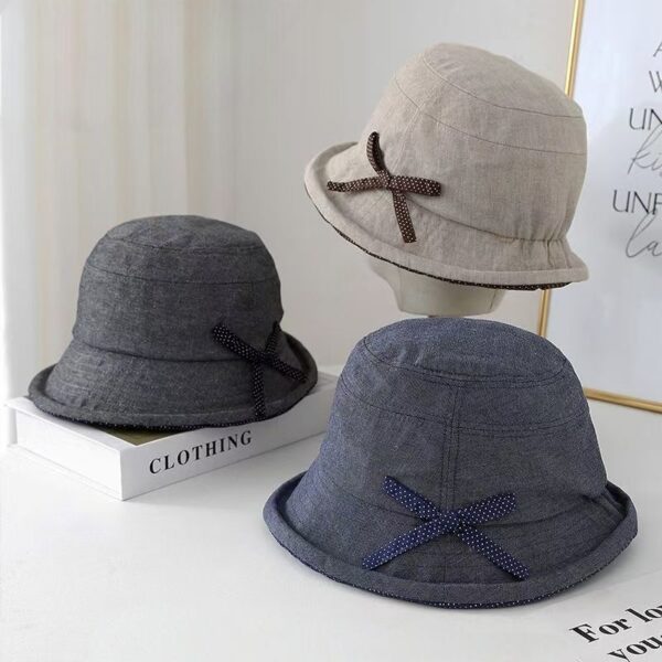 polka dot bow cotton linen summer women bucket hat