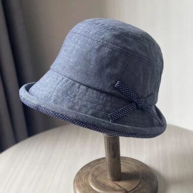 polka dot bow cotton linen summer women bucket hat