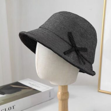 polka dot bow cotton linen summer women bucket hat