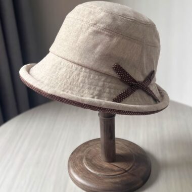 polka dot bow cotton linen summer women bucket hat