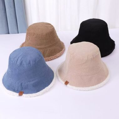 thick reversible winter corduroy women bucket hat
