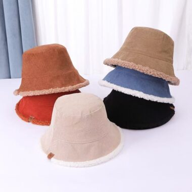 thick reversible winter corduroy women bucket hat