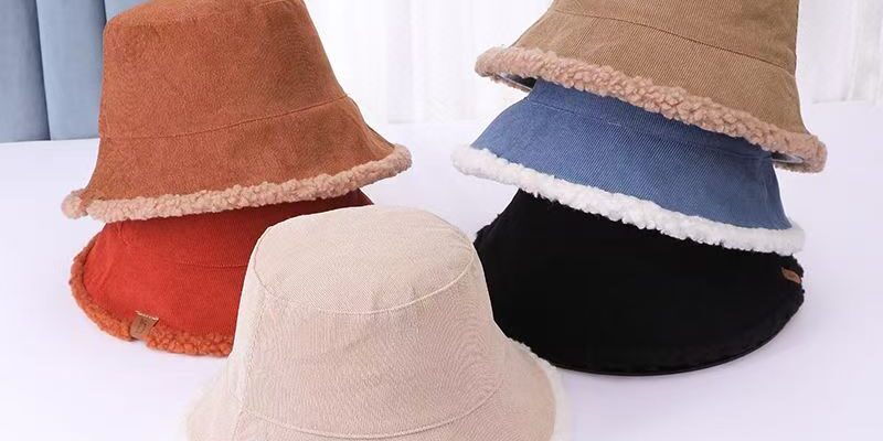 thick reversible winter corduroy women bucket hat