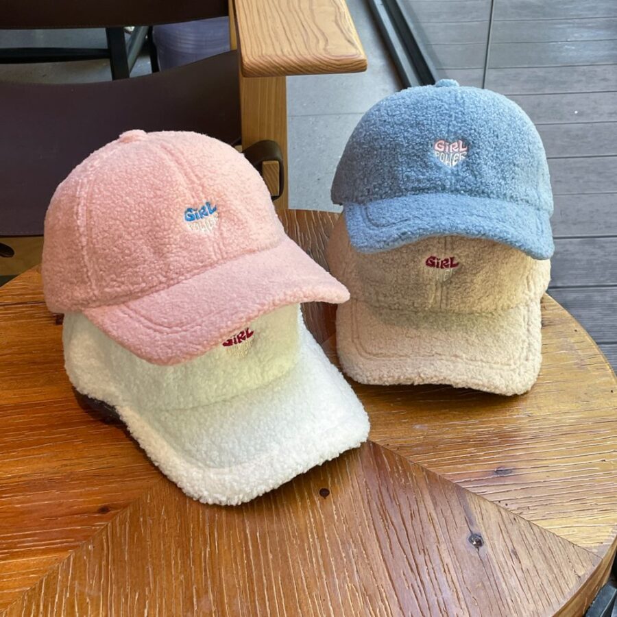 winter sherpa heart letter warm unisex baseball hat