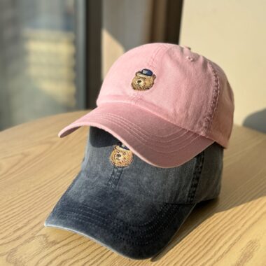 vintage bear embroidered soft crown fashion baseball hat