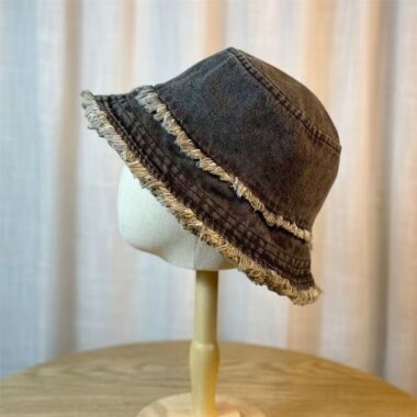 vintage washed denim frayed edge sun protection bucket hat