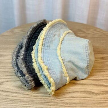 vintage washed denim frayed edge sun protection bucket hat