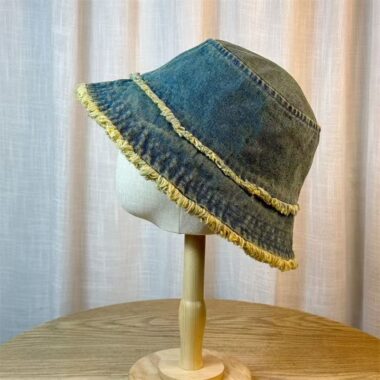 vintage washed denim frayed edge sun protection bucket hat