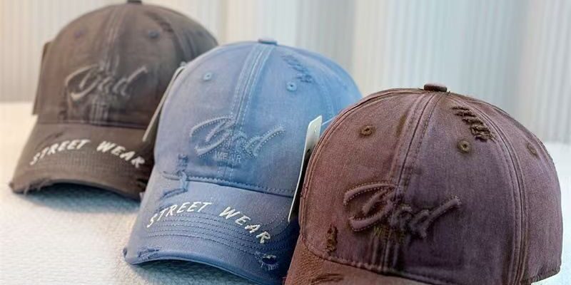 washed denim distressed letter all match women baseball hat