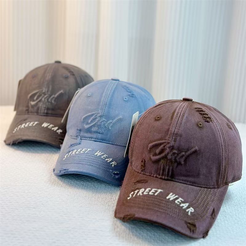 washed denim distressed letter all match women baseball hat