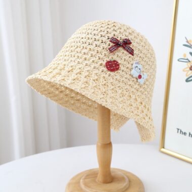 spring autumn woven straw hollow women bucket hat
