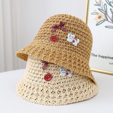 spring autumn woven straw hollow women bucket hat
