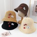 spring autumn woven straw hollow women bucket hat