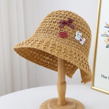 spring autumn woven straw hollow women bucket hat
