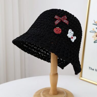 spring autumn woven straw hollow women bucket hat